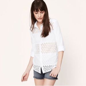 Loft White Eyelet Button Down Blouse XS